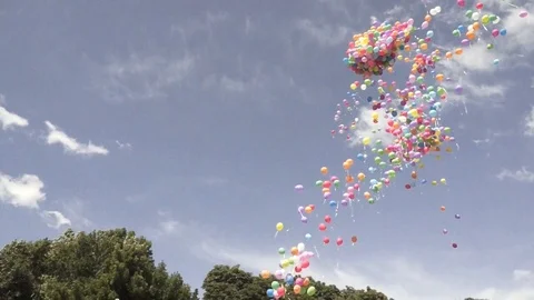 Large group of colorful balloons released into the sky during celebration Stock Footage 116903584