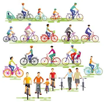 Large group of cyclists, illustration Stock Illustration