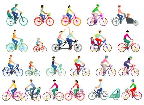 Large group of cyclists, set isolated, vector illustration Stock Illustration