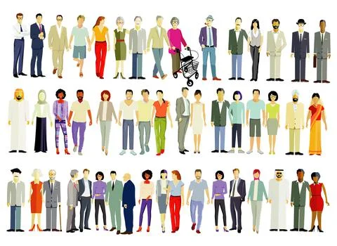 Large group of different people isolated - vector illustration Stock Illustration