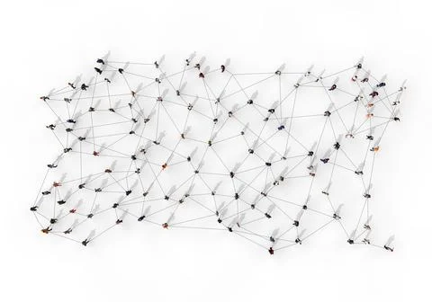 Large group of diverse people connected by lines. 3D Rendering Stock Illustration