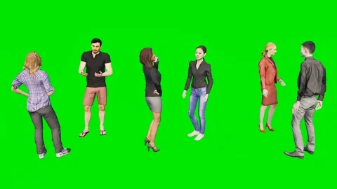 Large group of diverse people interacting on a 3d animated green screen Video stock 329596755