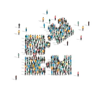 Large group of diverse people standing together outdoors Stock Illustration