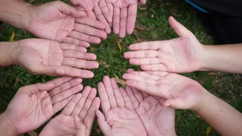 A large group of hands are holding a red heart Stock Footage 160561481