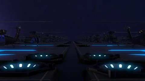 Large group of helicopters. 3d rendering Stock Illustration