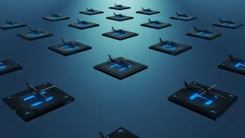 Large group of helicopters. 3d rendering Stock Illustration