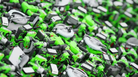 Large group of industrial tools. 3D rendering. Stock Footage 202313648