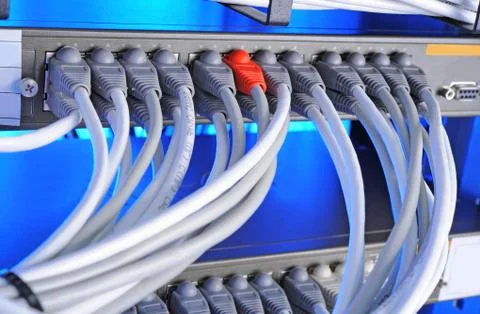 Large group of internet cabling in the data center Foto stock