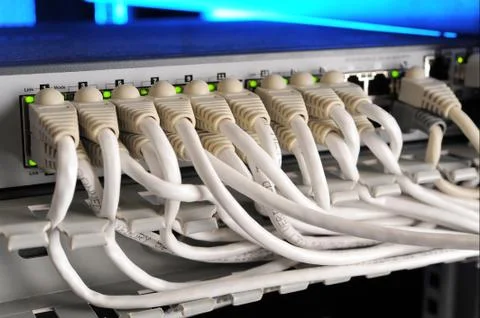 Large group of internet cabling in the data center Stock Photos