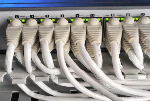 Large group of internet cabling in the data center Stock Photos