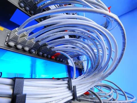 Large group of internet cabling in the data center Foto stock