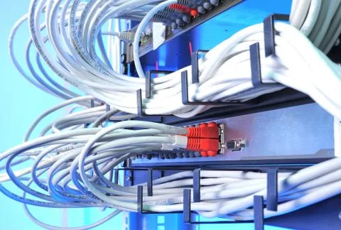 Large group of internet cabling in the data center Stock Photos