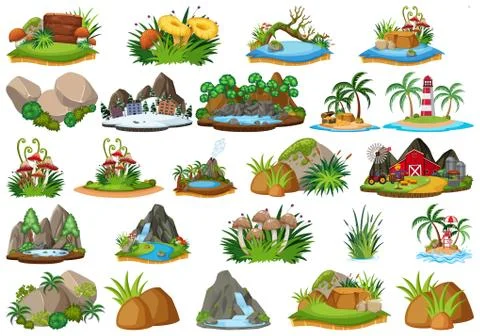 Large group of isolated objects theme - landforms Stock Illustration