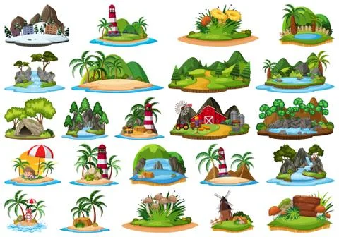 Large group of isolated objects theme - landforms Stock Illustration