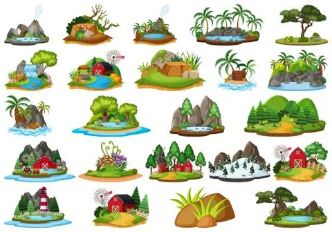 Large group of isolated objects theme - landscapes Stock Illustration