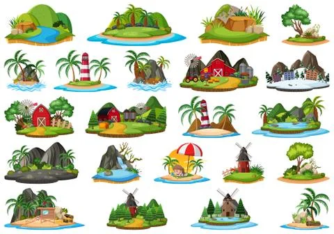 Large group of isolated objects theme - islands Stock Illustration