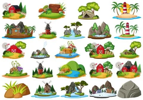 Large group of isolated objects theme - island Stock Illustration