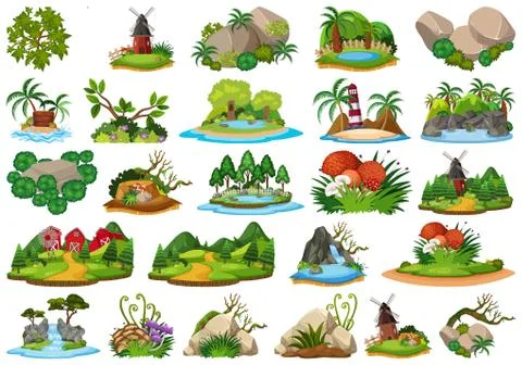 Large group of isolated objects theme - nature Ilustración de archivo