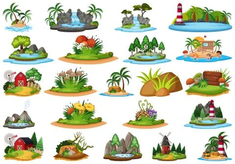 Large group of isolated objects theme - landforms Stock Illustration