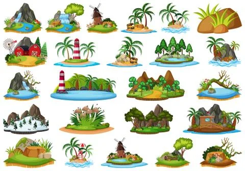 Large group of isolated objects theme - islands Stock Illustration