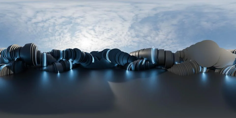 A Large Group of Metal Objects on a Floor 360 panorama vr environment map Stock Illustration