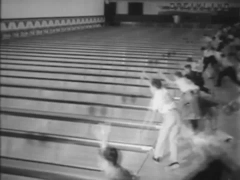 Large Group Of People Bowling.  Circa 1953 Stock Footage 22514909