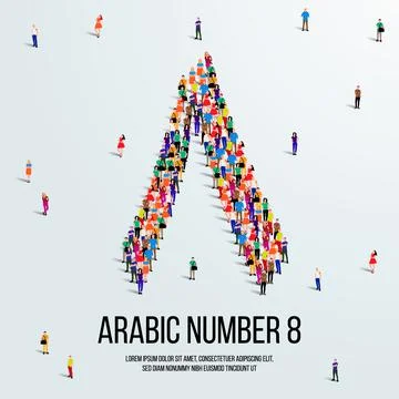 Large group of people form to create the number 8 or Eight in Arabic. Stock Illustration
