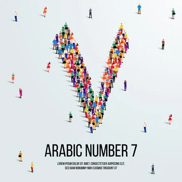 Large group of people form to create the number 7 or Seven in Arabic. Stock Illustration