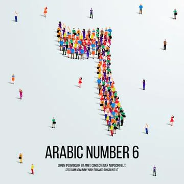 Large group of people form to create the number 6 or Six in Arabic. Stock Illustration