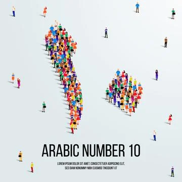 Large group of people form to create the number 10 or Ten in Arabic. Stock Illustration