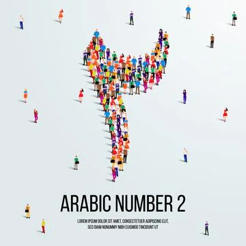 Large group of people form to create the number 2 or Two in Arabic. Stock Illustration
