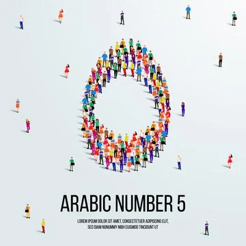 Large group of people form to create the number 5 or Five in Arabic. Stock Illustration