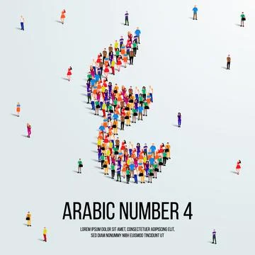 Large group of people form to create the number 4 or Four in Arabic. Stock Illustration