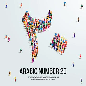 Large group of people form to create the number 20 or Twenty in Arabic. Stock Illustration