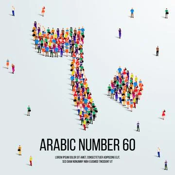 Large group of people form to create the number 60 or Sixty in Arabic. 스톡 일러스트