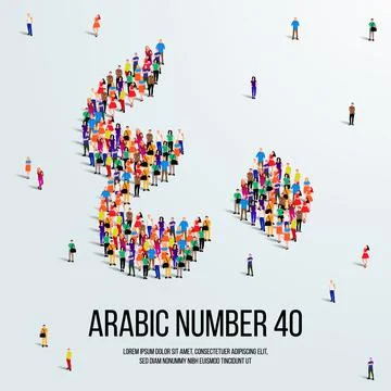 Large group of people form to create the number 40 or Forty in Arabic. Illustrazione stock