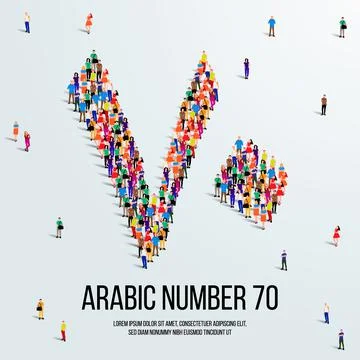 Large group of people form to create the number 70 or Seventy in Arabic. Stock Illustration
