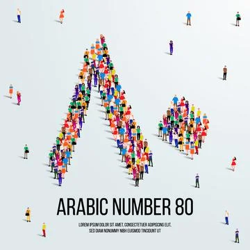 Large group of people form to create the number 80 or Eighty in Arabic. Illustrazione stock