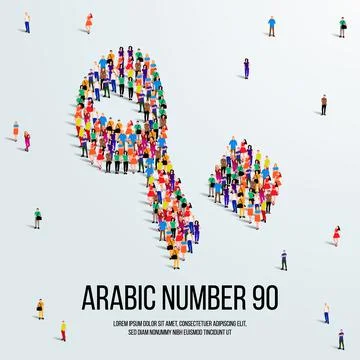 Large group of people form to create the number 90 or Ninety in Arabic. Stock Illustration