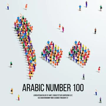 Large group of people form to create the number 100 or Hundred in Arabic. Stock Illustration