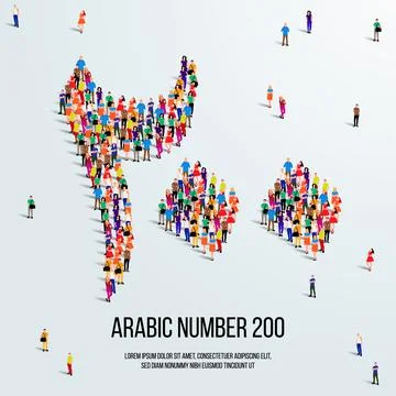 Large group of people form to create the number 200 or Two Hundred in Arabic. Illustrazione stock