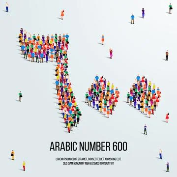 Large group of people form to create the number 600 or Six Hundred in Arabic. Stock Illustration