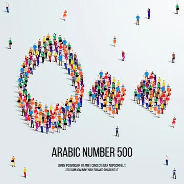 Large group of people form to create the number 500 or Five Hundred in Arabic. Stock Illustration