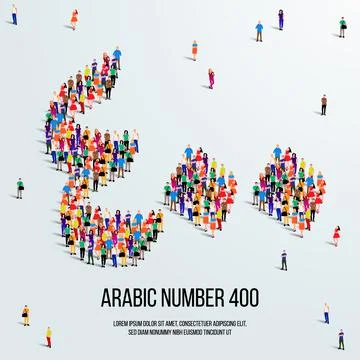 Large group of people form to create the number 400 or Four Hundred in Arabic. Stock Illustration