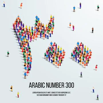 Large group of people form to create the number 300 or Three Hundred in Arabic. Stock Illustration