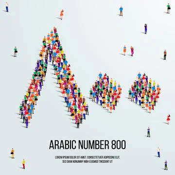 Large group of people form to create the number 800 or Eight Hundred in Arabic. Stock Illustration