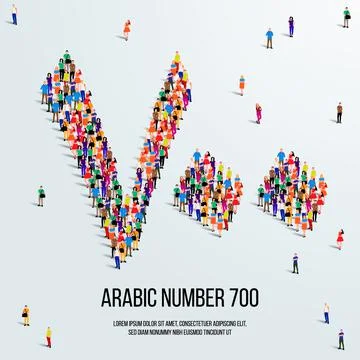 Large group of people form to create the number 700 or Seven Hundred in Arabic. Stock Illustration