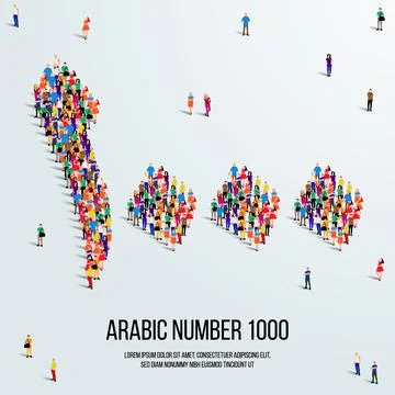 Large group of people form to create the number 1000 or One Thousand in Arabic. Stock Illustration