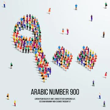Large group of people form to create the number 900 or Nine Hundred in Arabic. Stock Illustration
