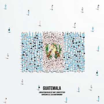 A large group of people form to create the shape of the Guatemala flag. Stock Illustration